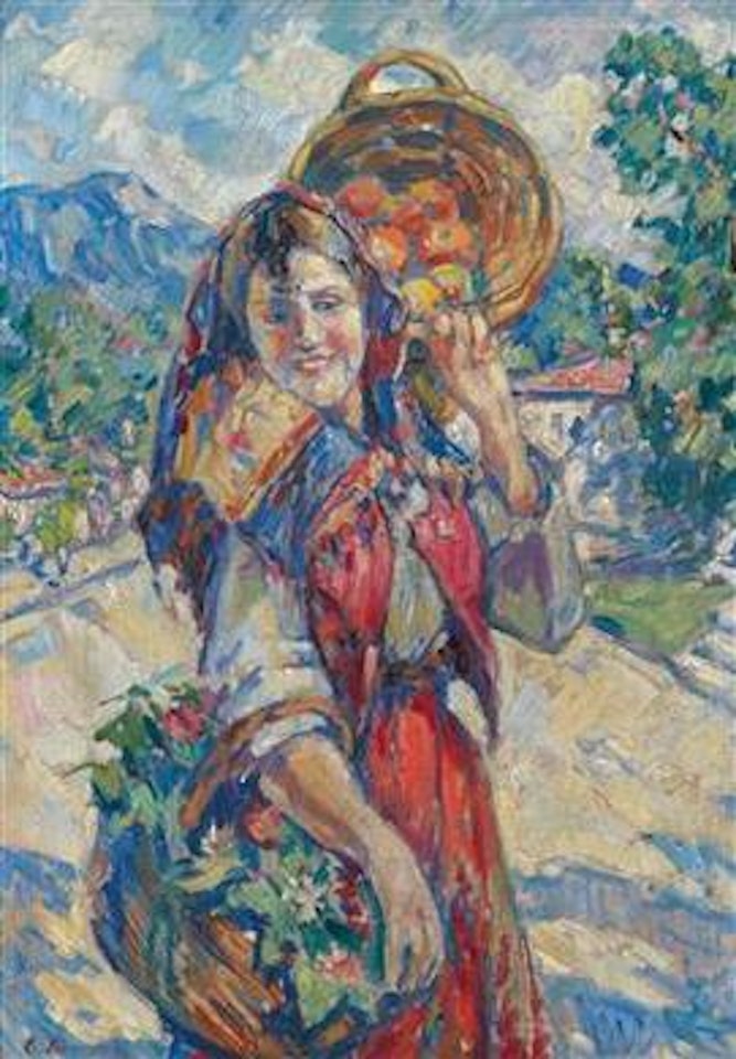 Peasant Girl with Fruit and Flowers by Konstantin Alekseevich Korovin