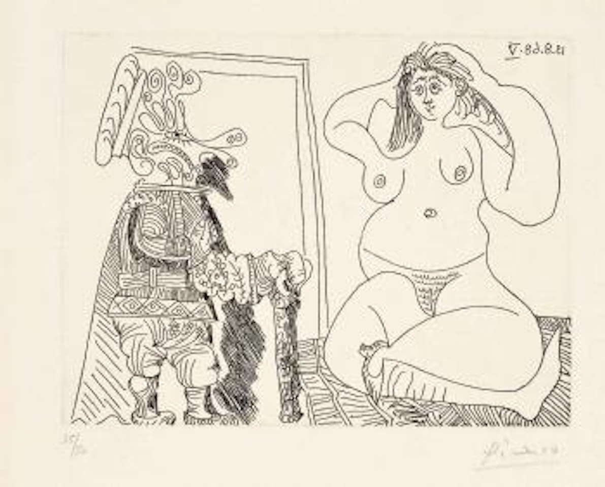 Large Nude, Older Man and French Bulldog, from: Series 347 (Bloch 1661; Baer 1677) by Pablo Picasso