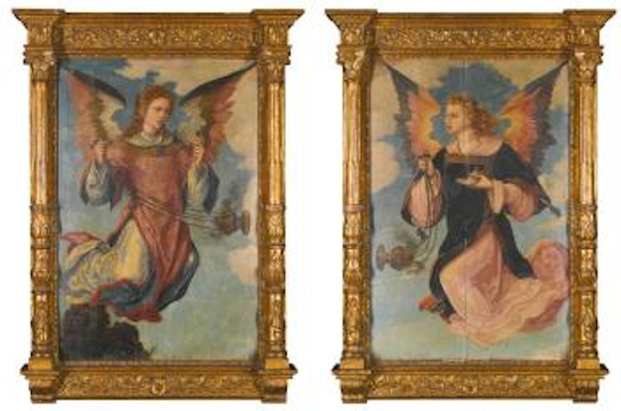 Two wings from a triptych: a pair of angels with incense burners by Flemish School
