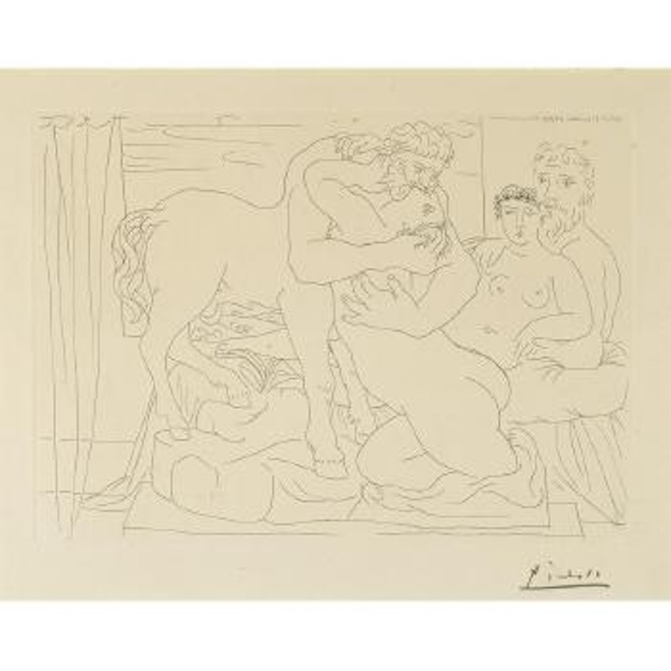 Le Repos du sculpteur devant un centaure et une Femme, pl. 58, from La Suite Vollard (B. 167; Ba. 320) by Pablo Picasso