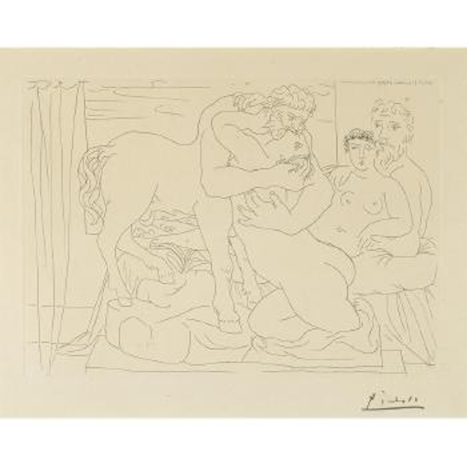 Le Repos du sculpteur devant un centaure et une Femme, pl. 58, from La Suite Vollard (B. 167; Ba. 320) by Pablo Picasso