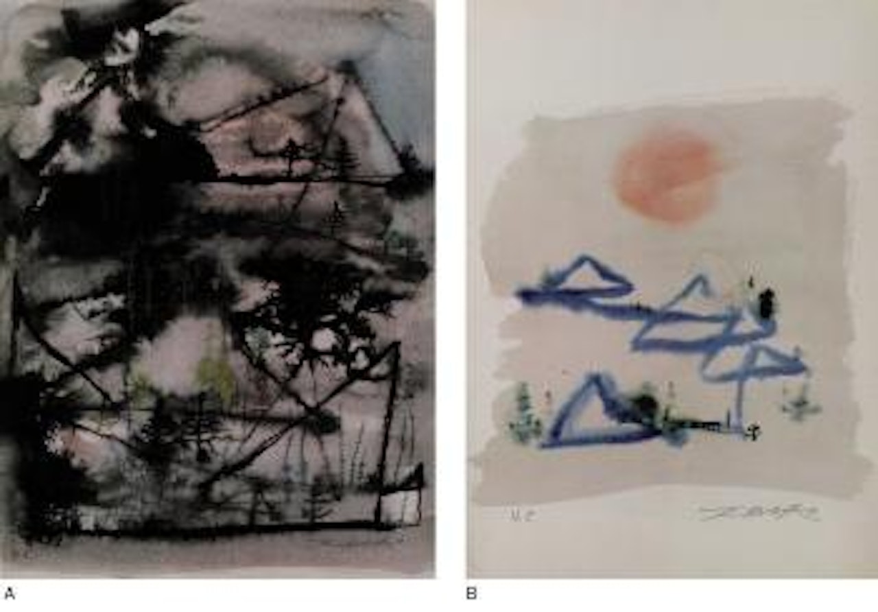 A: Montagnes Embrumées (Misty Mountains); B: Soleil Couchant (Sleeping Sun) [Two Works] by Zao Wou-Ki