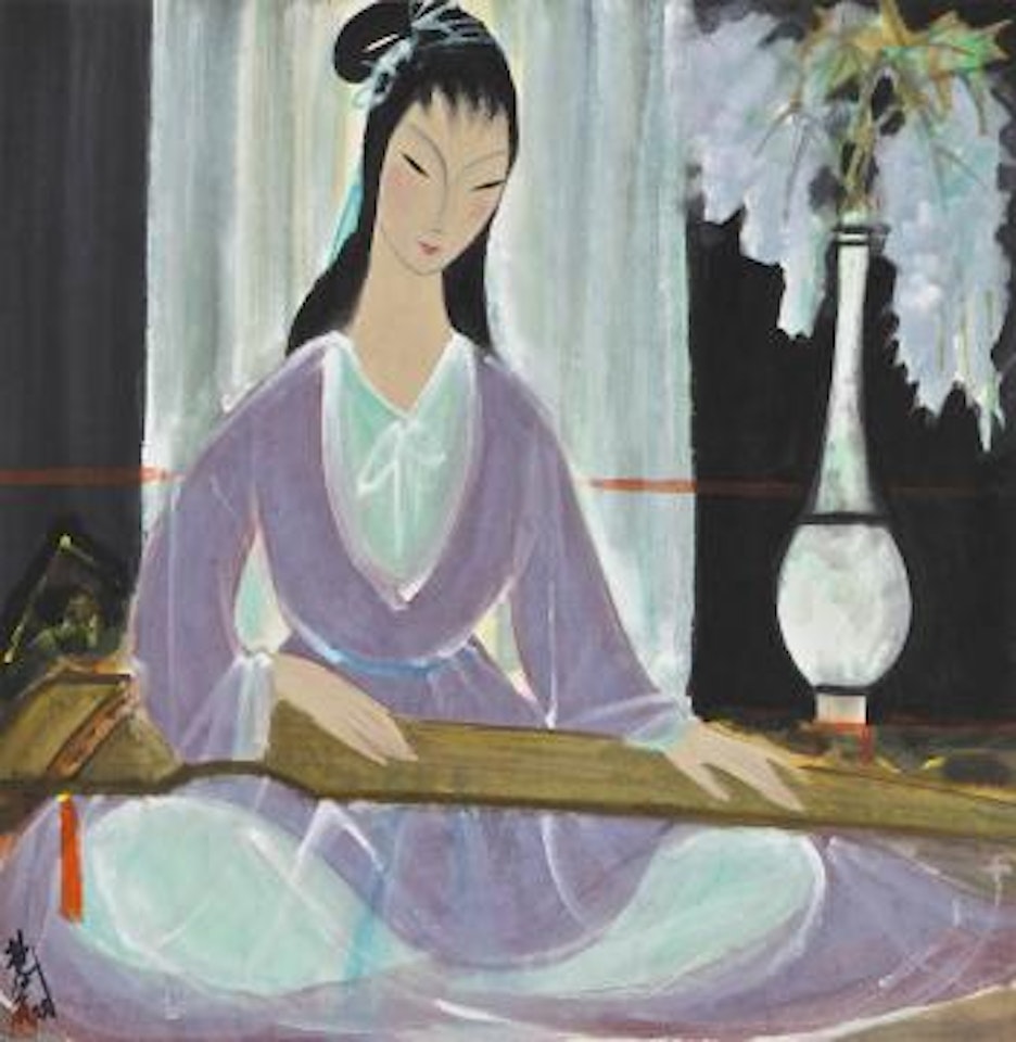 Lady playing Strings by Lin Fengmian
