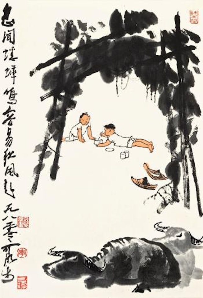 Herdboys resting by the Hedge by Li Keran