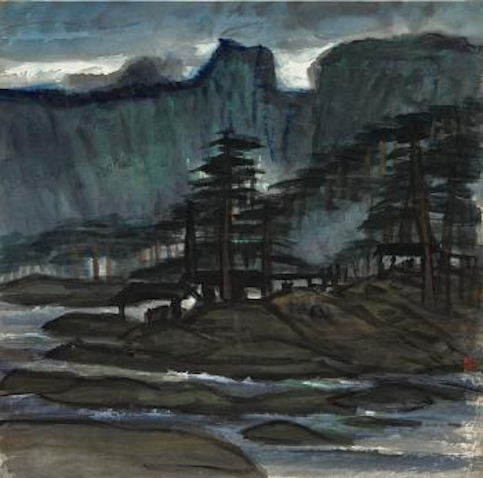 Houses in Pine Landscape by Lin Fengmian