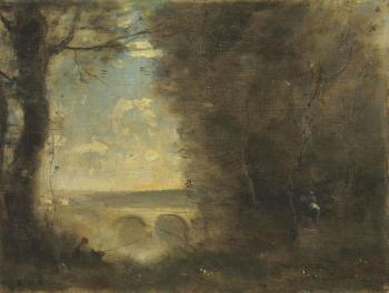 Un pêcheur à la ligne, souvenir du Pont de Mantes by Jean Baptiste Camille Corot