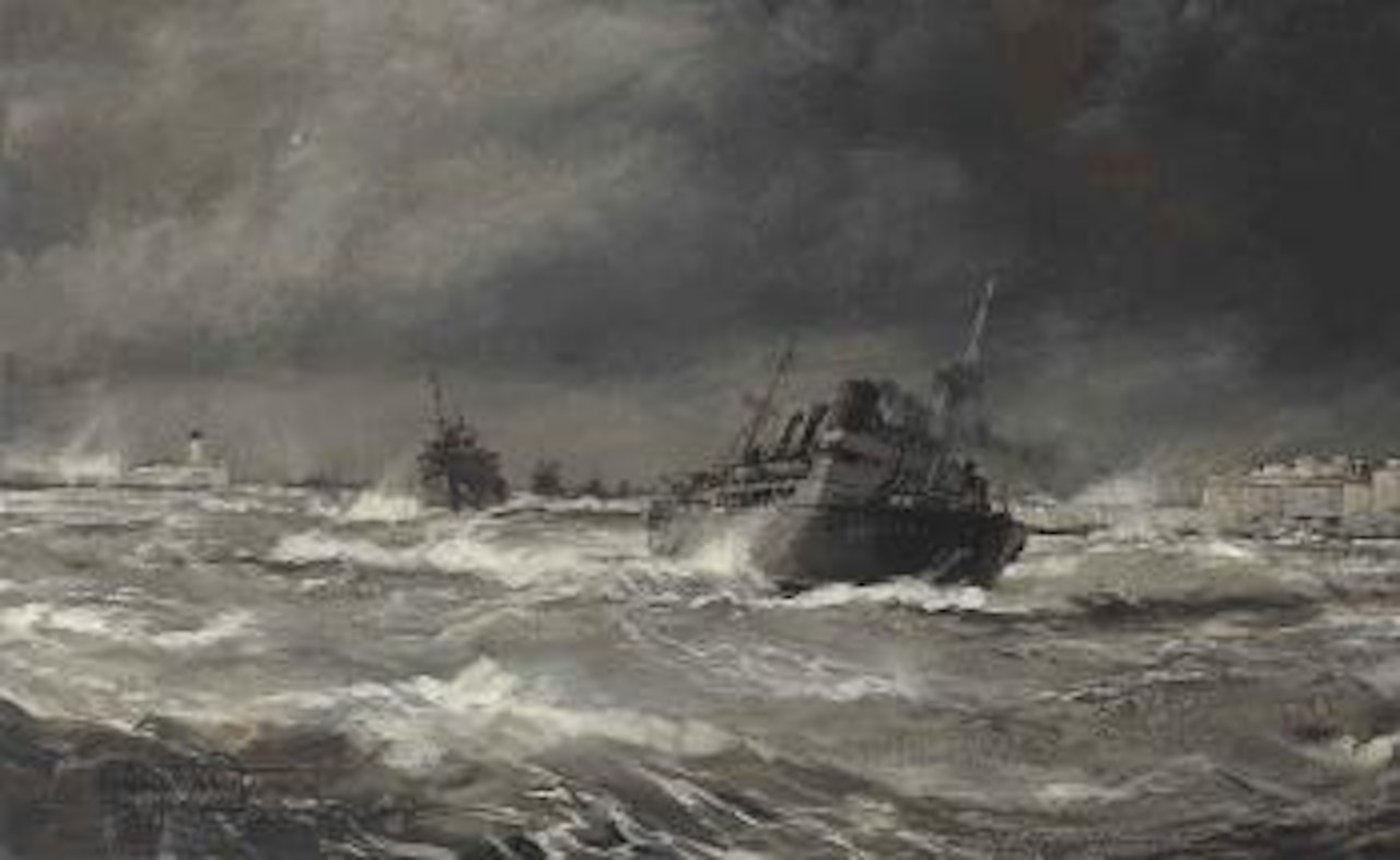 The Relief Convoys fight the Winter Gales off Malta by Montague Dawson