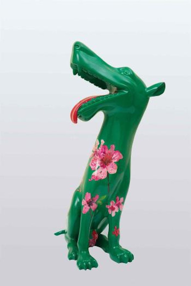 Green Dog With Peach Blossom by Zhou Chunya