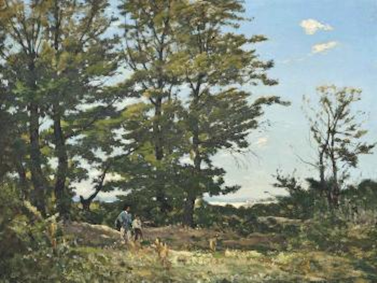 Walking in a wooded landscape by Henri Harpignies