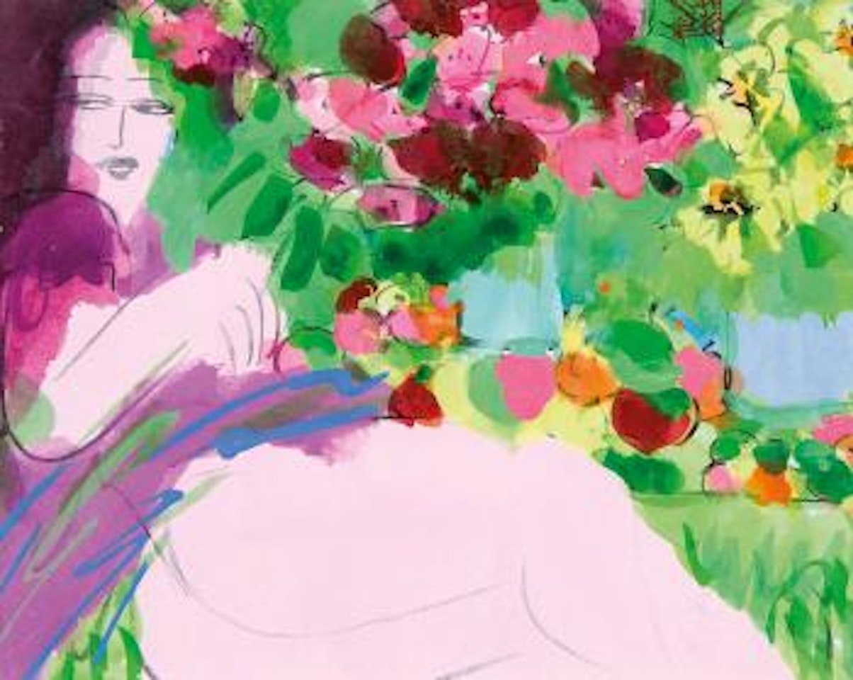 Lady with flowers by Walasse Ting