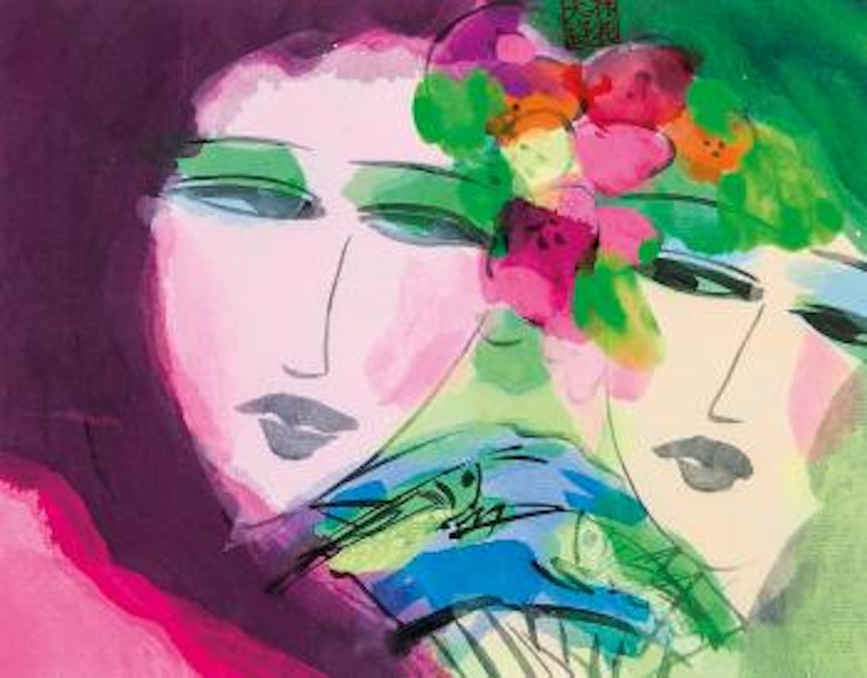 Two ladies with fan by Walasse Ting