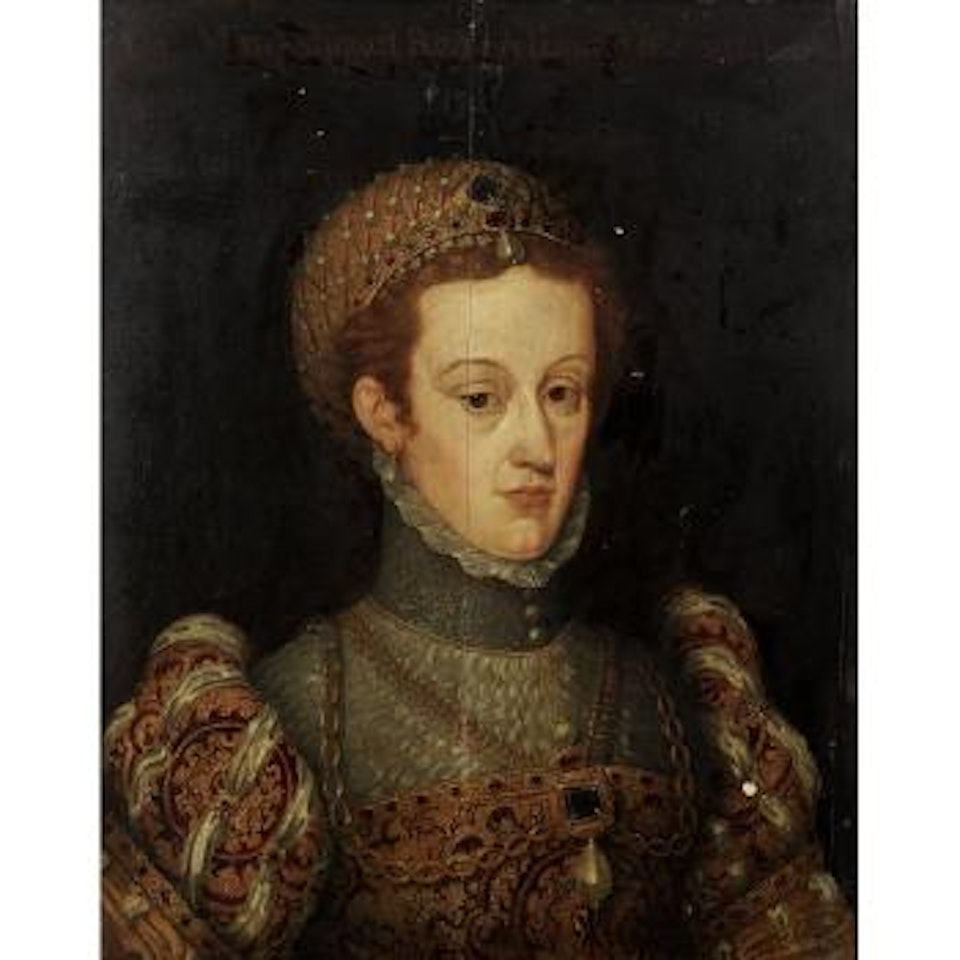 Portrait of Mary, Queen of Scots, bust-length, in a pearl headdress by English School