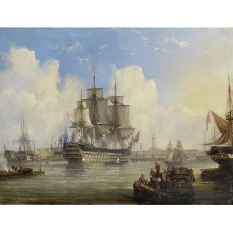 H.M.S. St. Vincent in Portsmouth harbour by English School