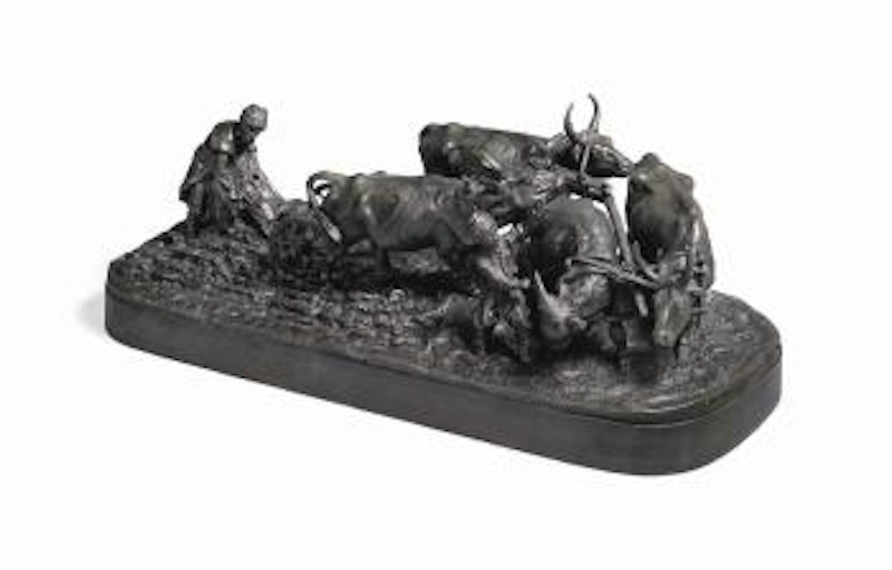 A Bronze Group Of A Ukranien (Little Russian) Plow With Four Oxen by Eugene Alexandrovic Lanceray