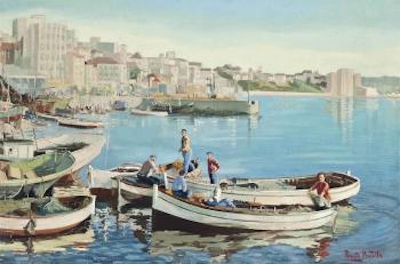Preparing the fishing boats at the harbour wall by Fausto Pratella