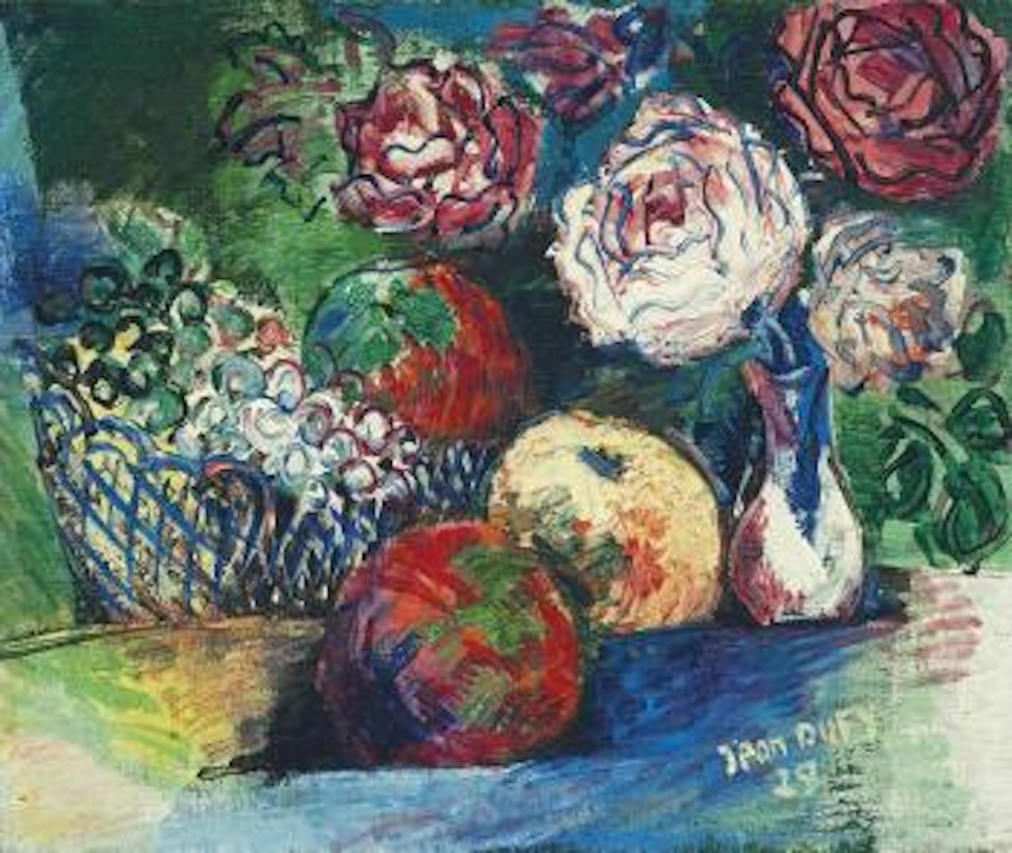 Corbeille de fruits et bouquet de roses by Jean Dufy