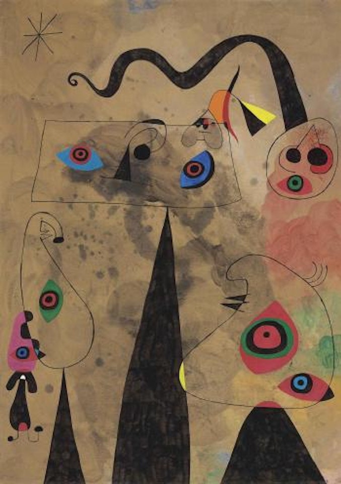 Le serpent à coquelicots traînant sur un champ de violettes peuplé par des lézards en deuil by Joan Miró