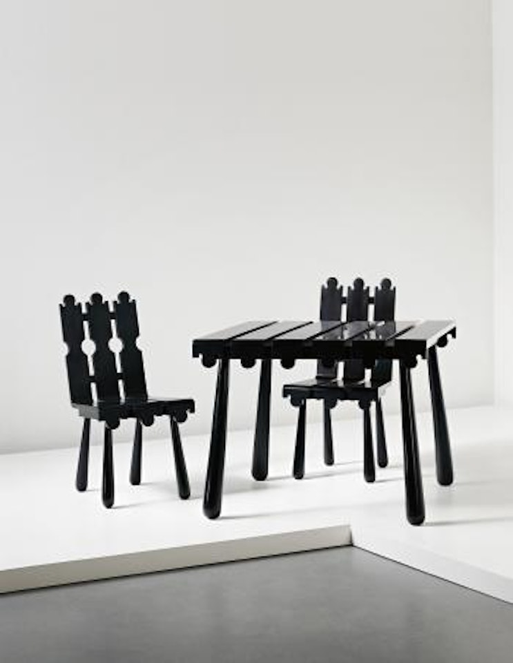 Quille table and pair of chairs by Jean Royere