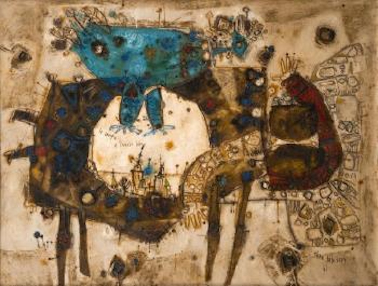 Le couple et l'oiseau bleu by Théo Tobiasse