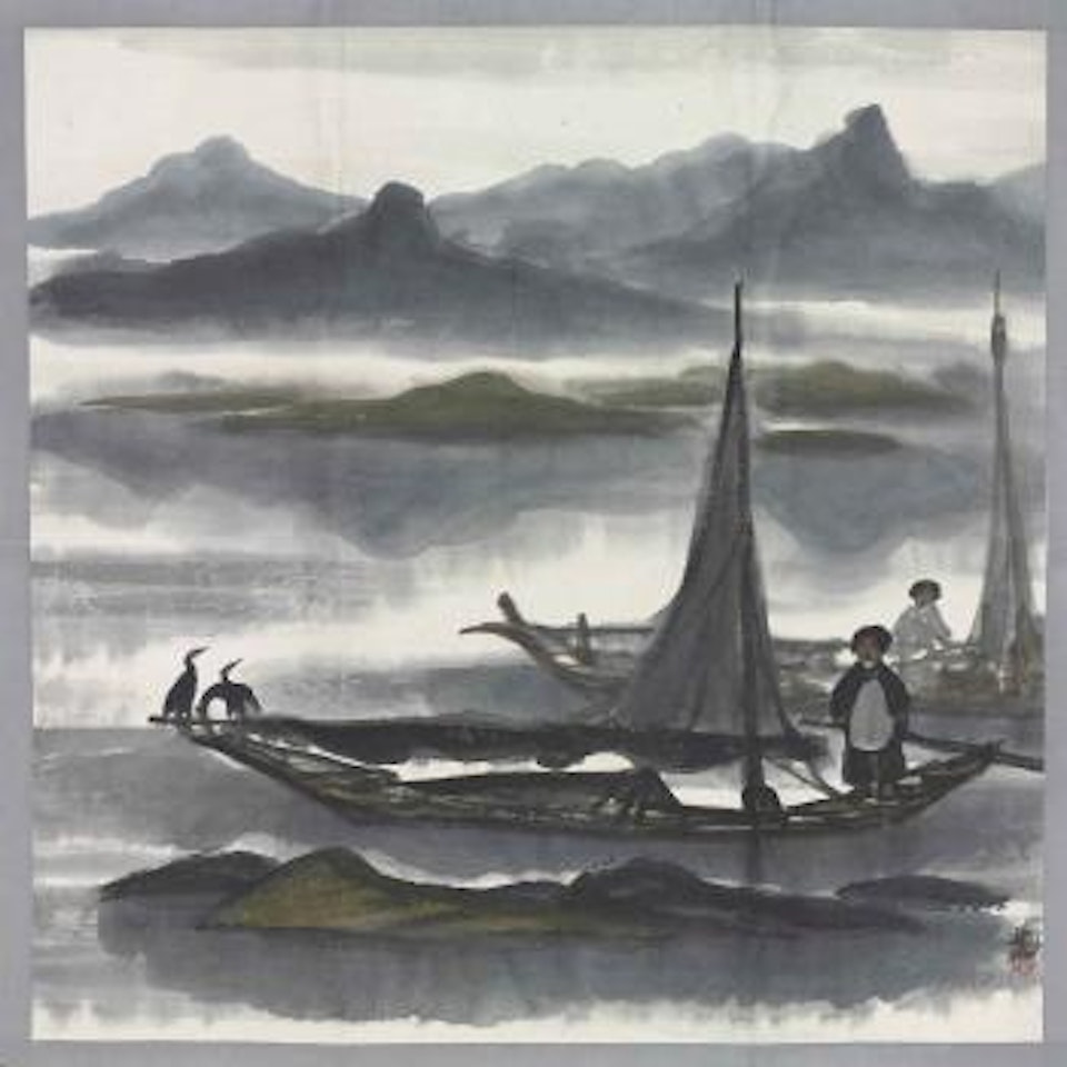 Girls on Boat with Cormorants by Lin Fengmian