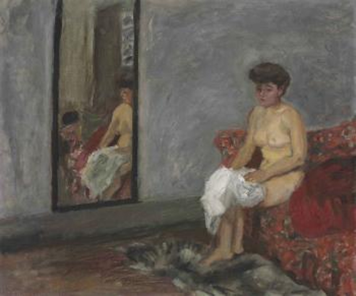 Nu assis se reflétant dans un miroir by Pierre Bonnard