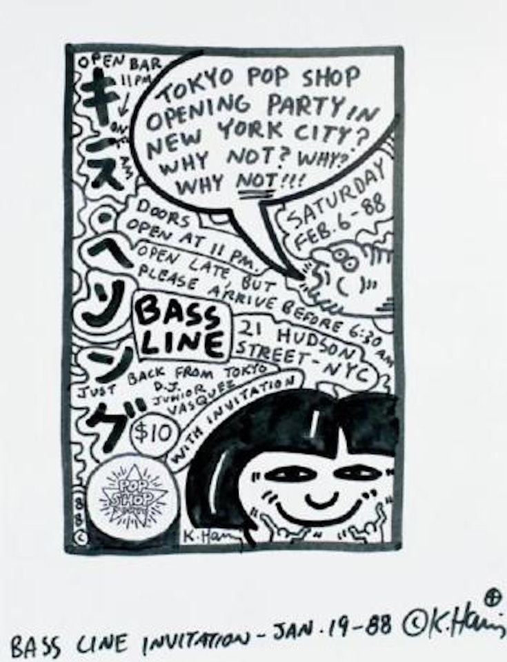 Bass line invitation by Keith Haring