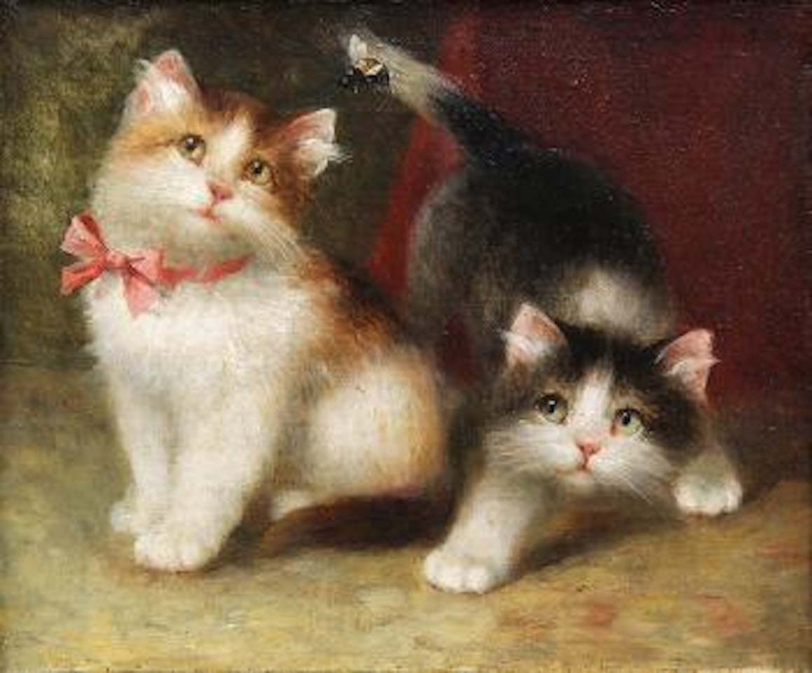 Two kittens playing by Henriette Ronner-Knip