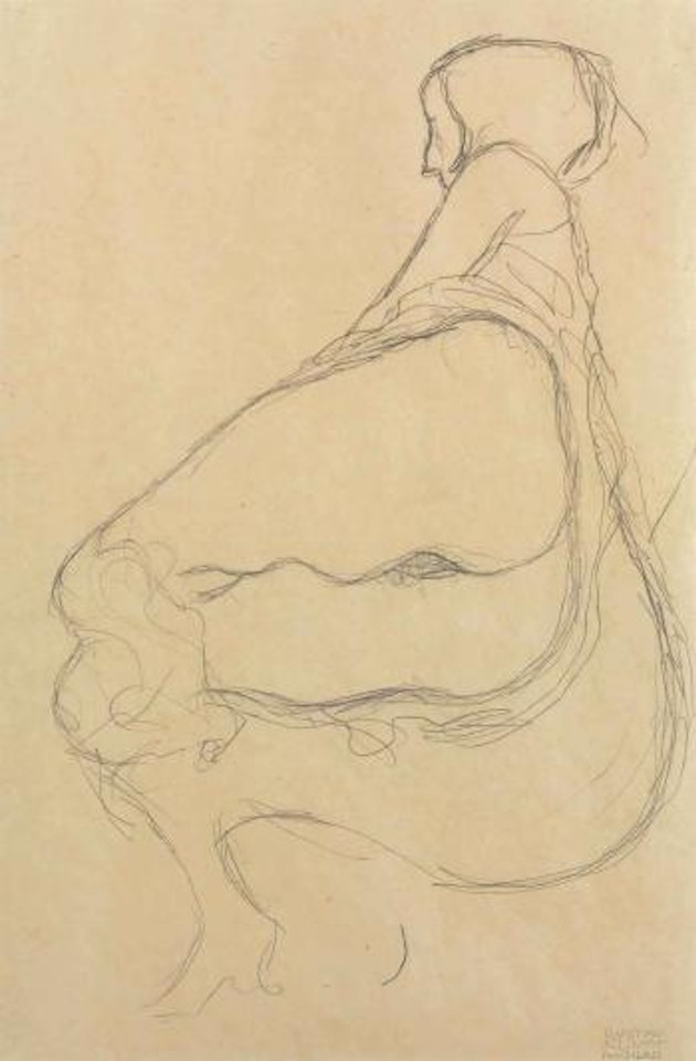 Nach links sitzender Halbakt by Gustav Klimt