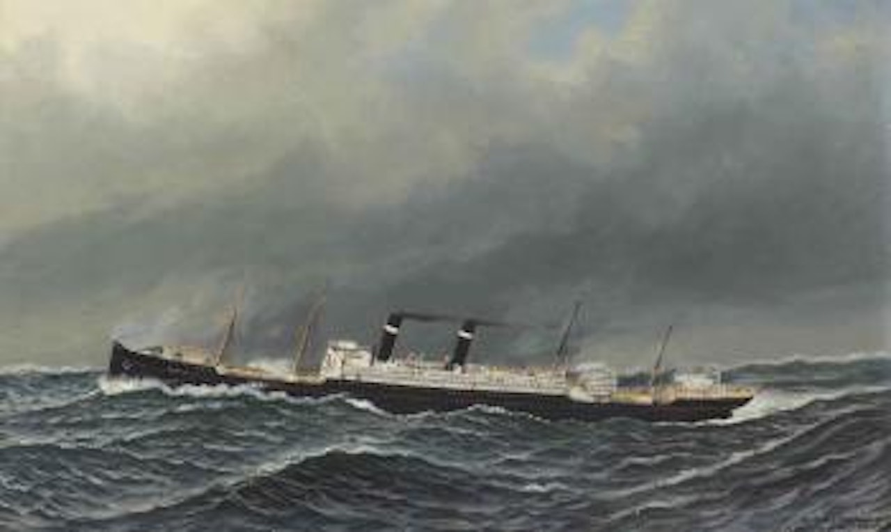 The Dutch steamer 'Vaderland' on a choppy sea by Antonio Jacobsen