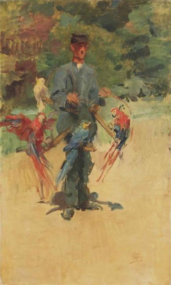 The parrotman: the guard Ponsen in the Zoo, The Hague by Isaac Israels