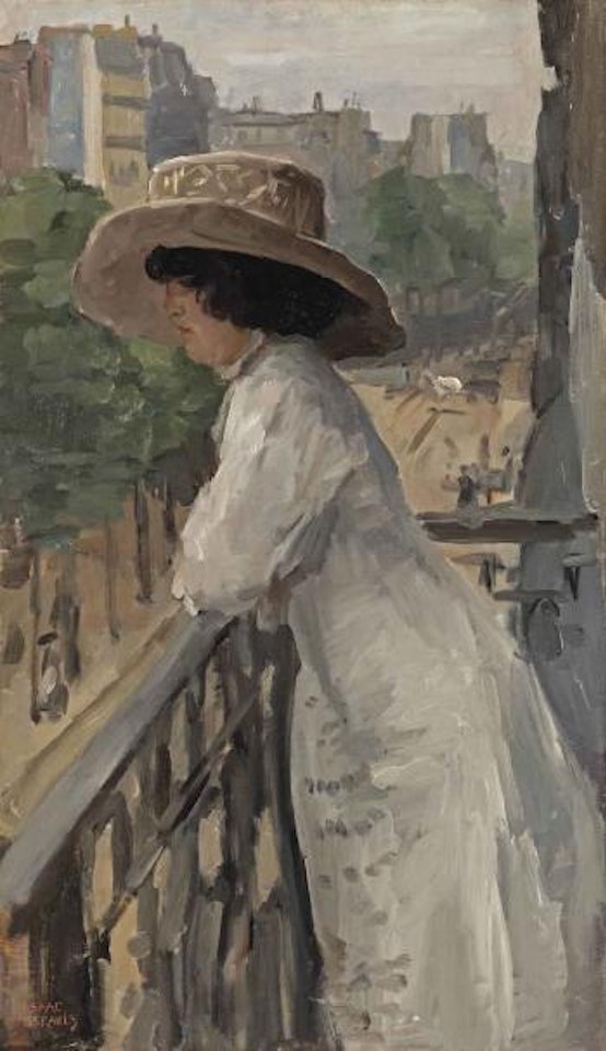 An elegant lady on a balcony, Rue de Clignancourt, Paris by Isaac Israels