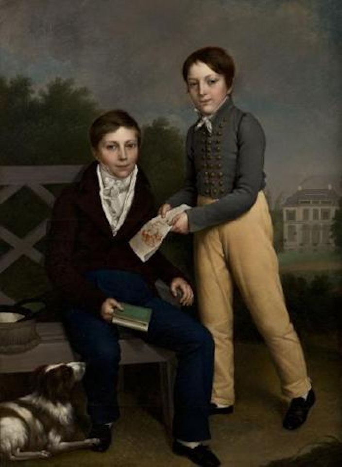 Deux jeunes garçons et leur chien by German School