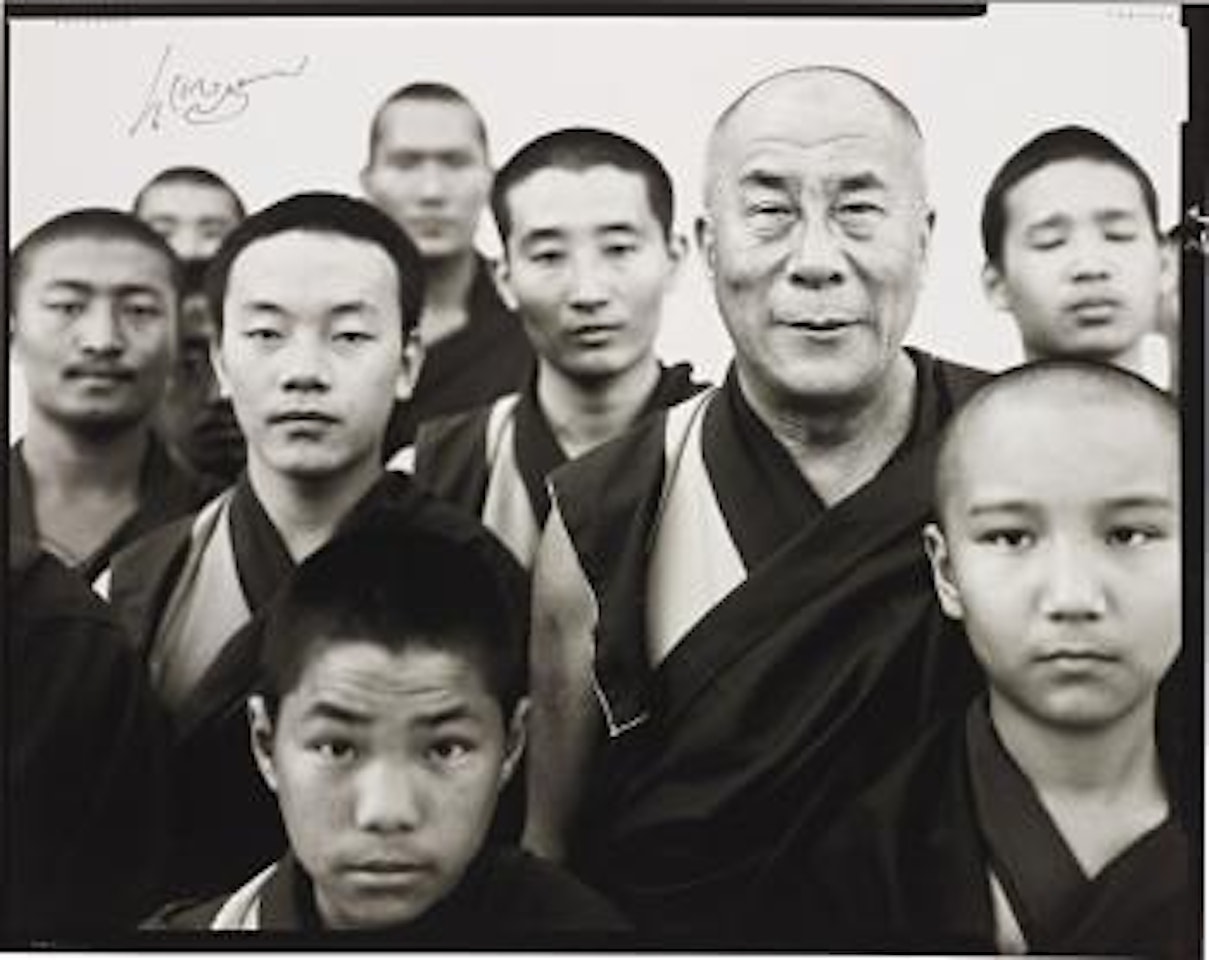 His Holiness The Fourteenth Dalai Lama, Gyume Tantric Monastery, Kamataka, India, January 6, 1998 by Richard Avedon