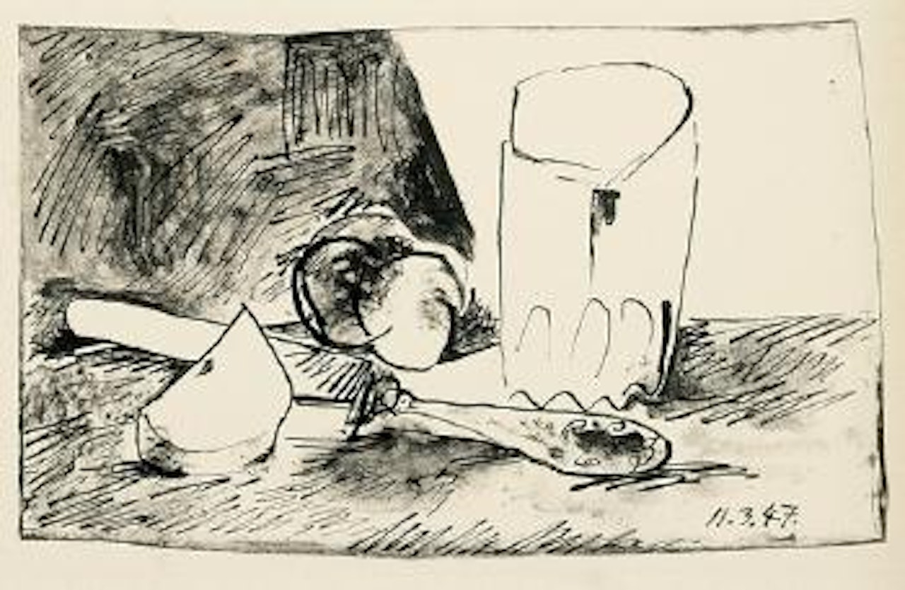 Pomme, Verre Et Couteau by Pablo Picasso