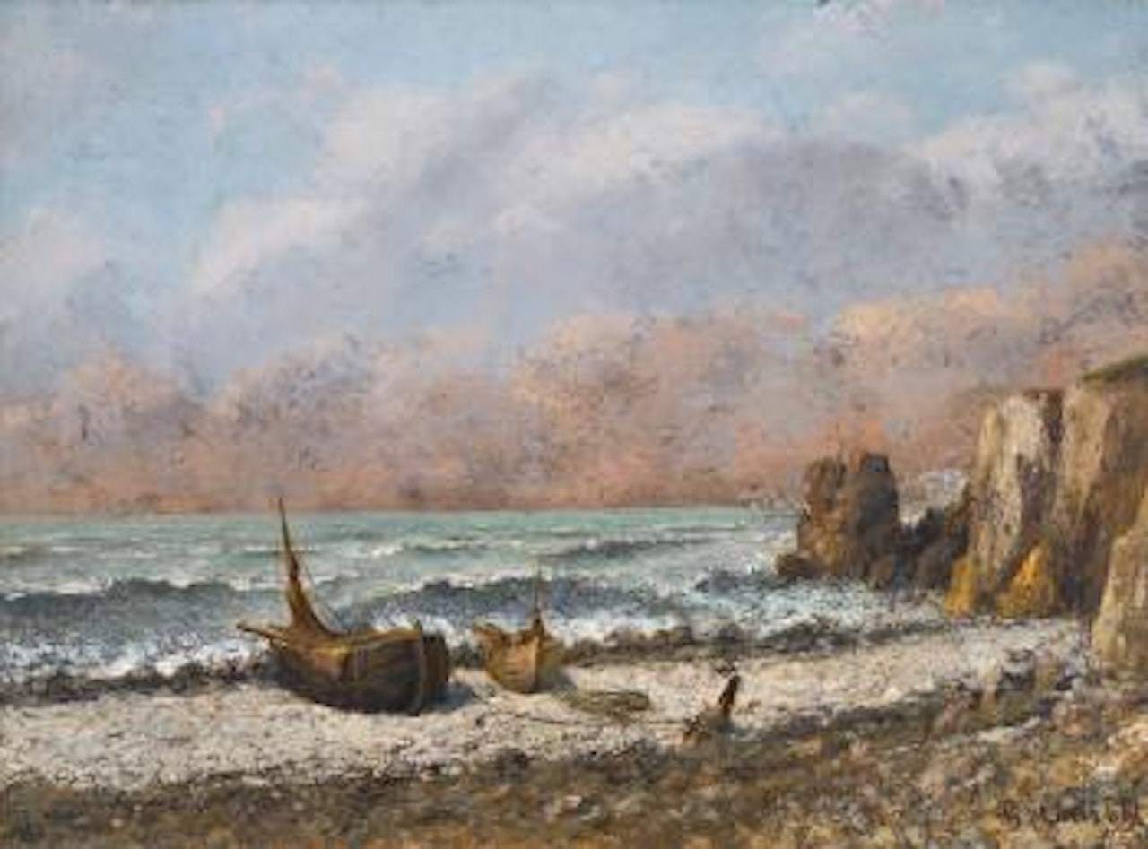 Deux Bateaux Sur La Plage by Gustave Courbet