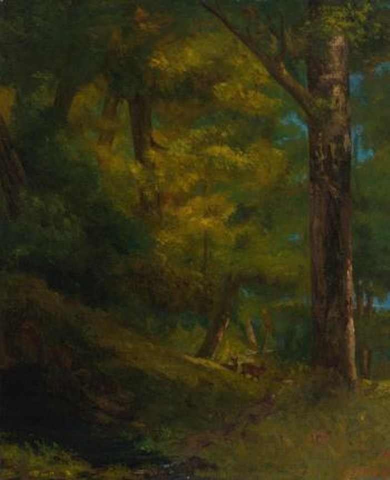 Deux Chevreuils Dans La Forêt by Gustave Courbet