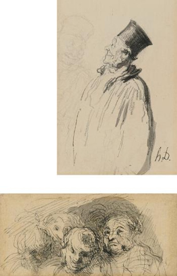Avocat De Profil (I) & Étude De Têtes (II): A Pair of Drawings by Honoré Daumier