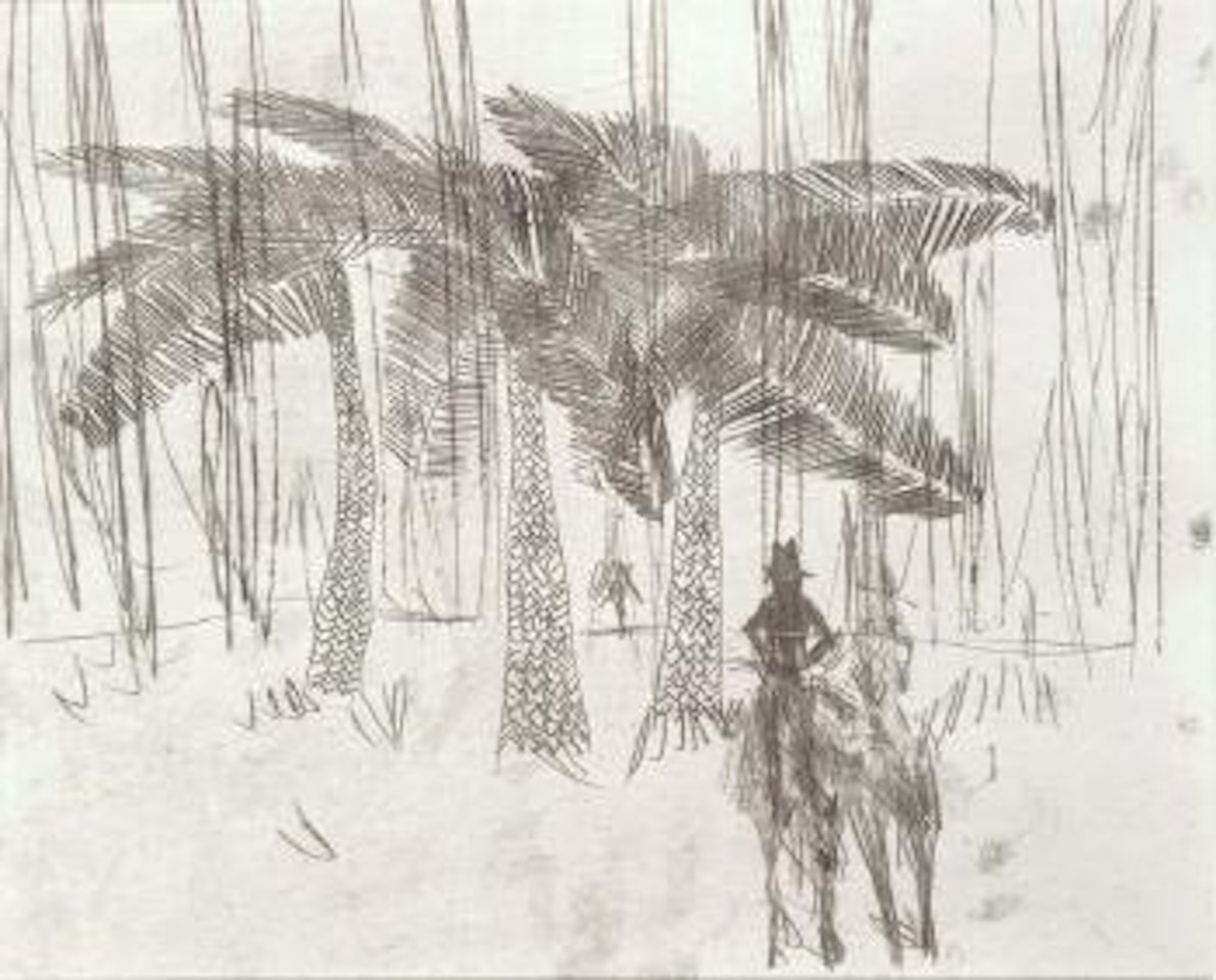 Horse rider in tropical landscape by Sidney Nolan