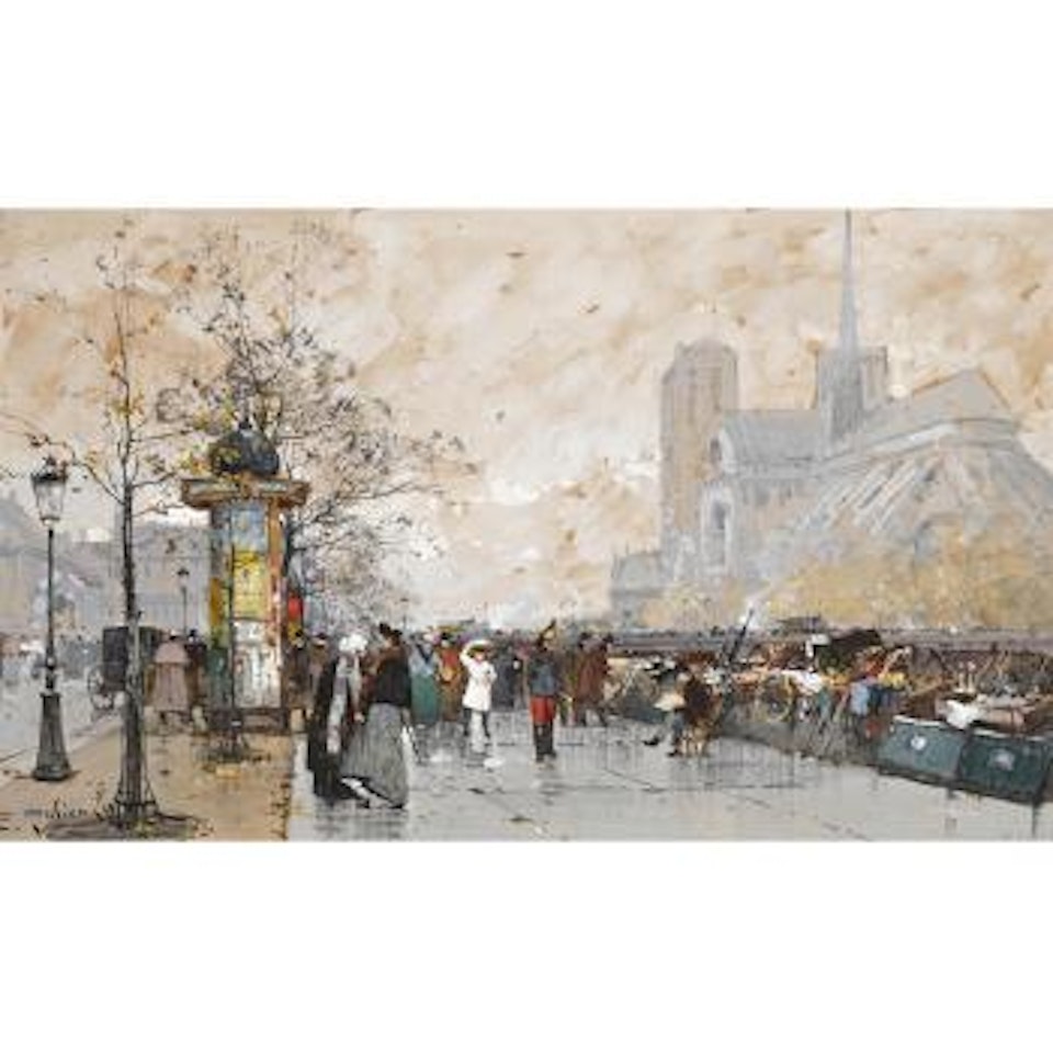 A view of Notre-Dame cathedral by Eugene Galien-Laloue
