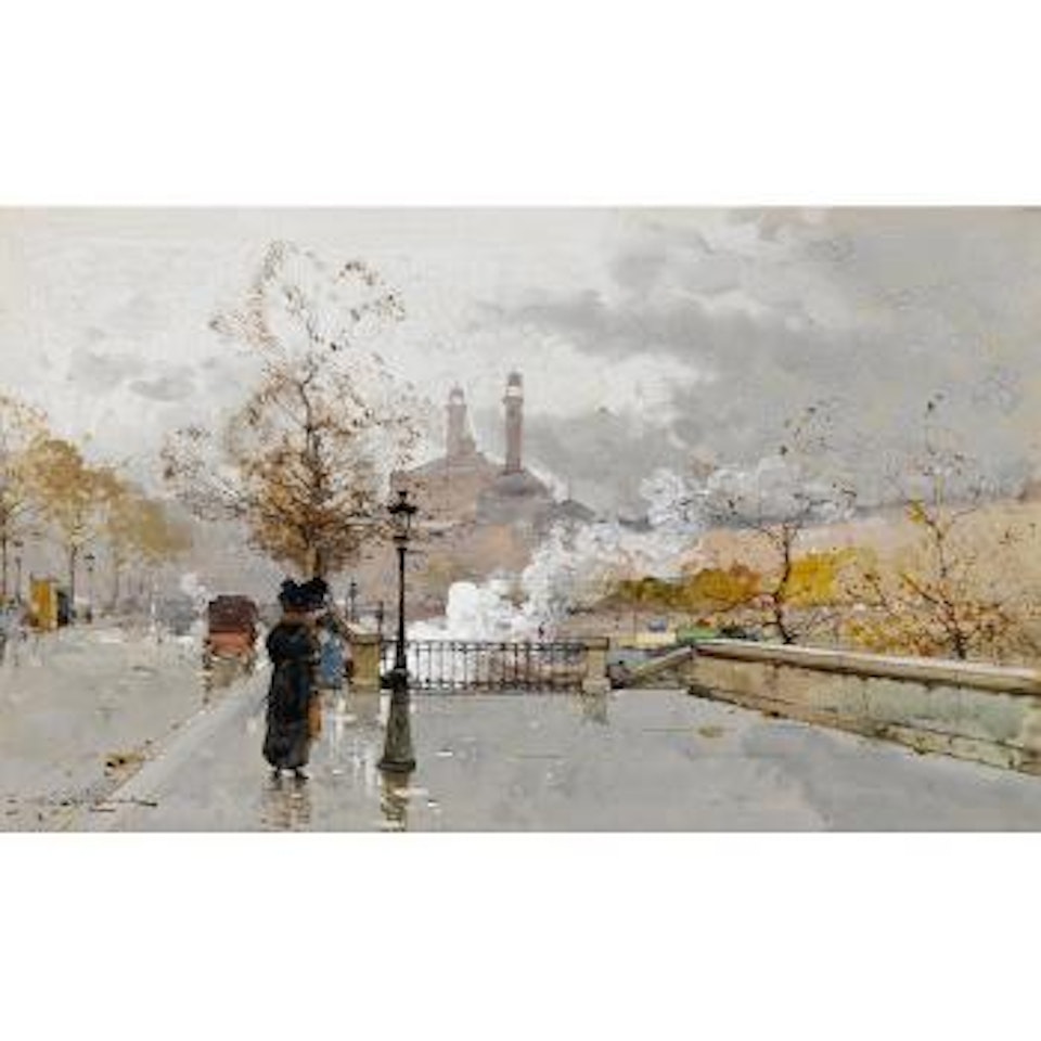 Promeneurs et vapeurs sur le quai d'Orsay by Eugene Galien-Laloue