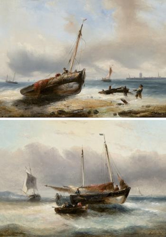 Marine; Boot op het strand - Bateau sur la plage by François Etienne Musin