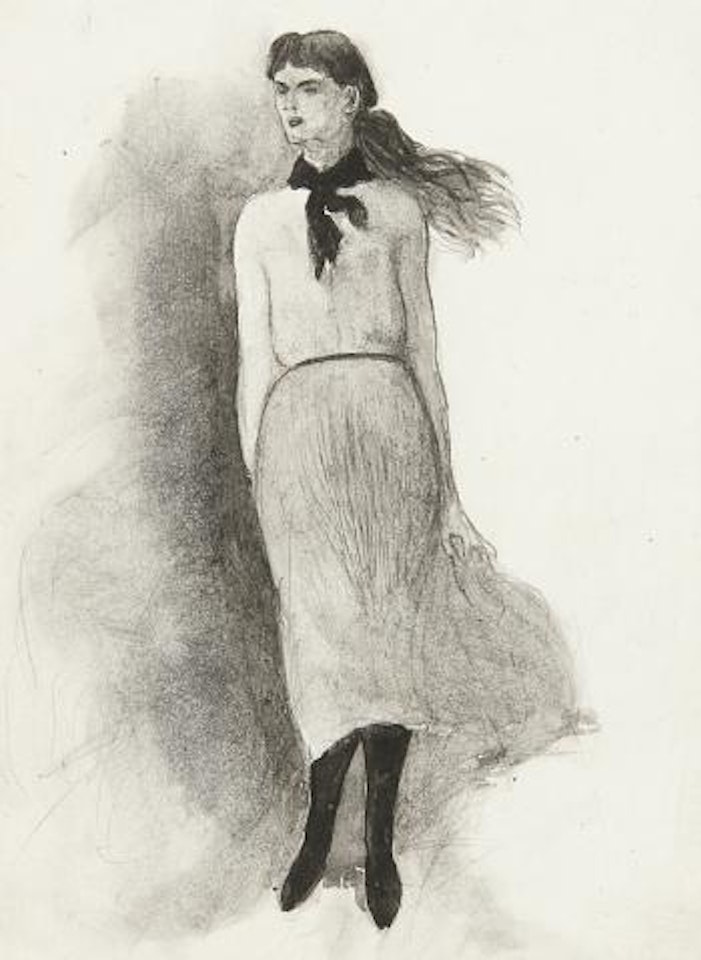 Jonge vrouw, windstoot - Jeune femme, coup de vent  - Verso: Les Rameaux, Parfum Exquis by Léon Spilliaert
