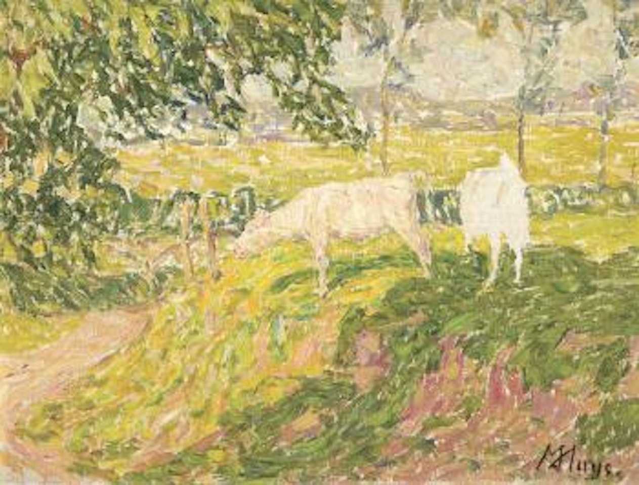 Koeien op een berm in D'Hoye Sint-Eloois-Vijve by Modeste Huys