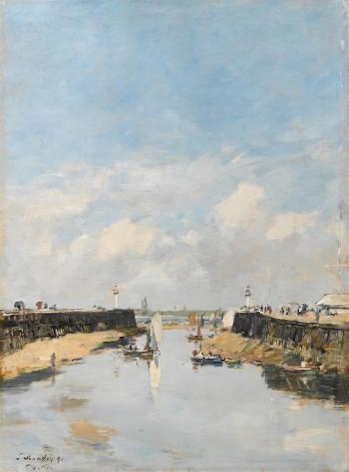 Estuary with Sailboats and Lighthouses by Eugène Boudin