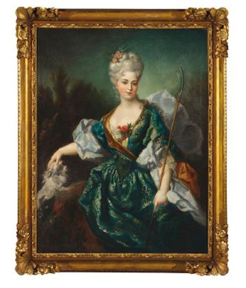 Portrait d’une élégante au chien by French School