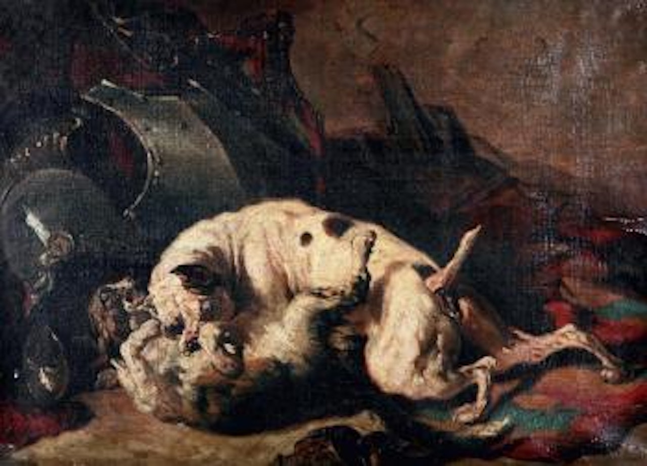 Chiens attaquant un chat by Alfred de Dreux