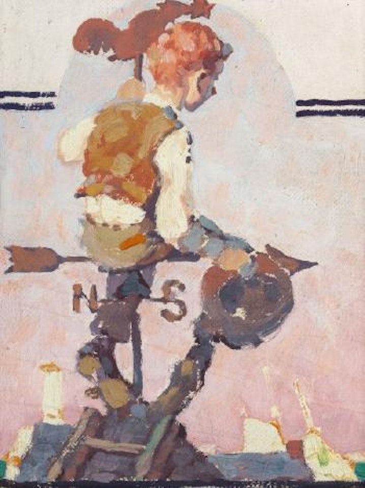 Boy on Weather Vane (On Top of the World), The Saturday Evening Post preliminary cover, October 20, 1934 by Norman Rockwell