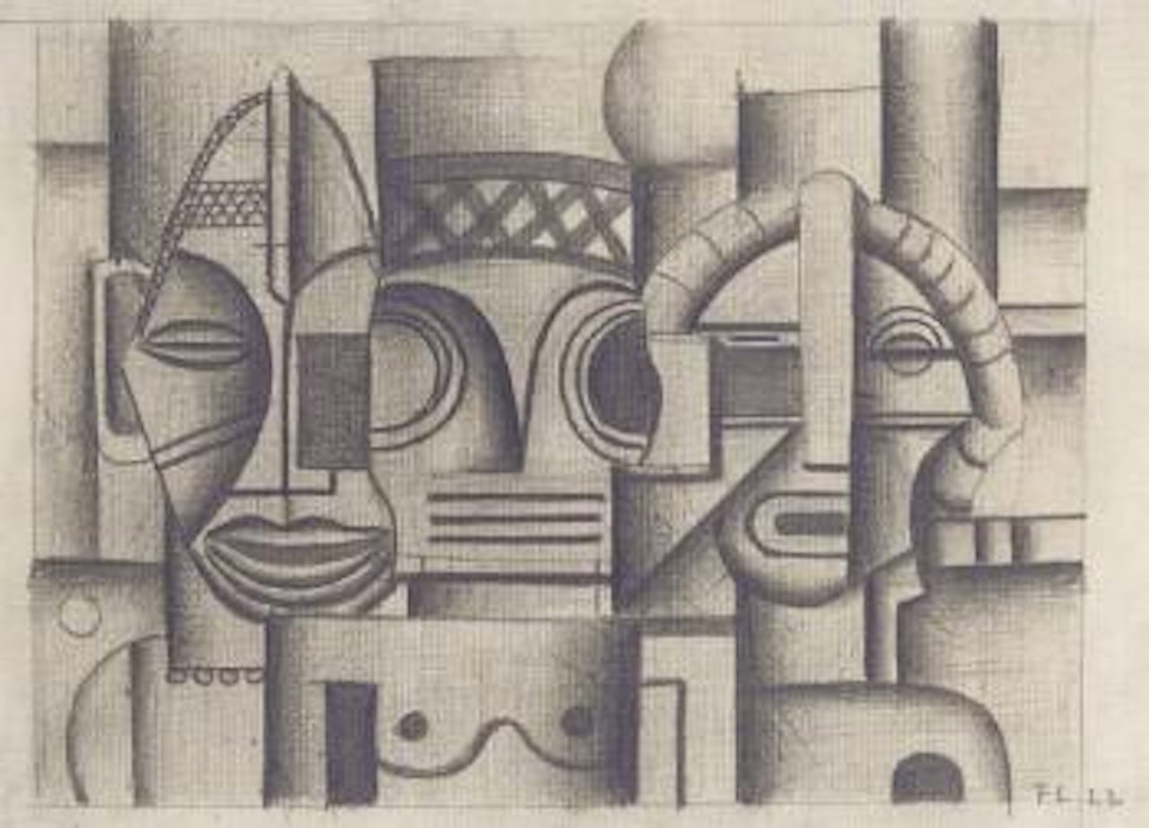 Les trois masques: Afrique, Océanie et Amérique (Projet de rideau de scène pour 'La création du monde') by Fernand Leger