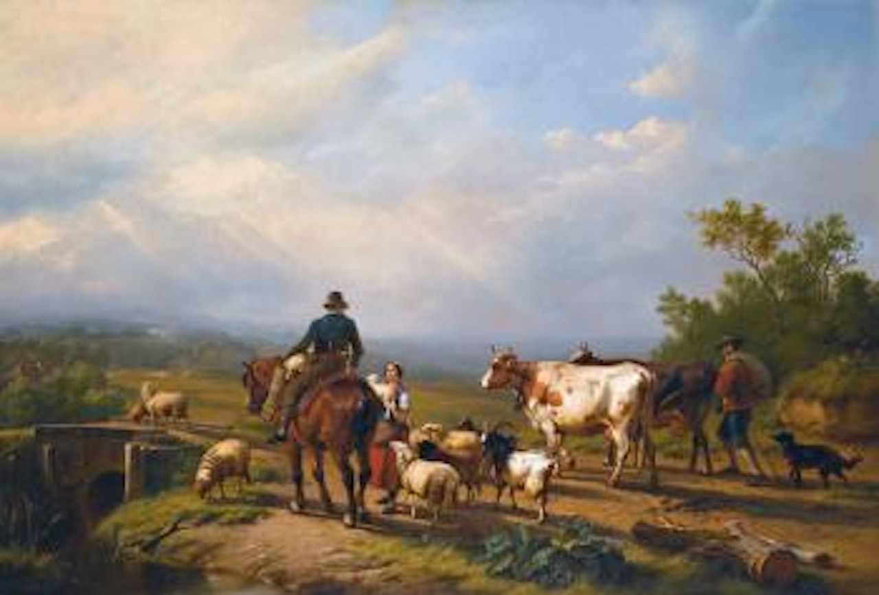Rider Conversing with a shepherdess in an Extensive Landscape by Eugène Joseph Verboeckhoven