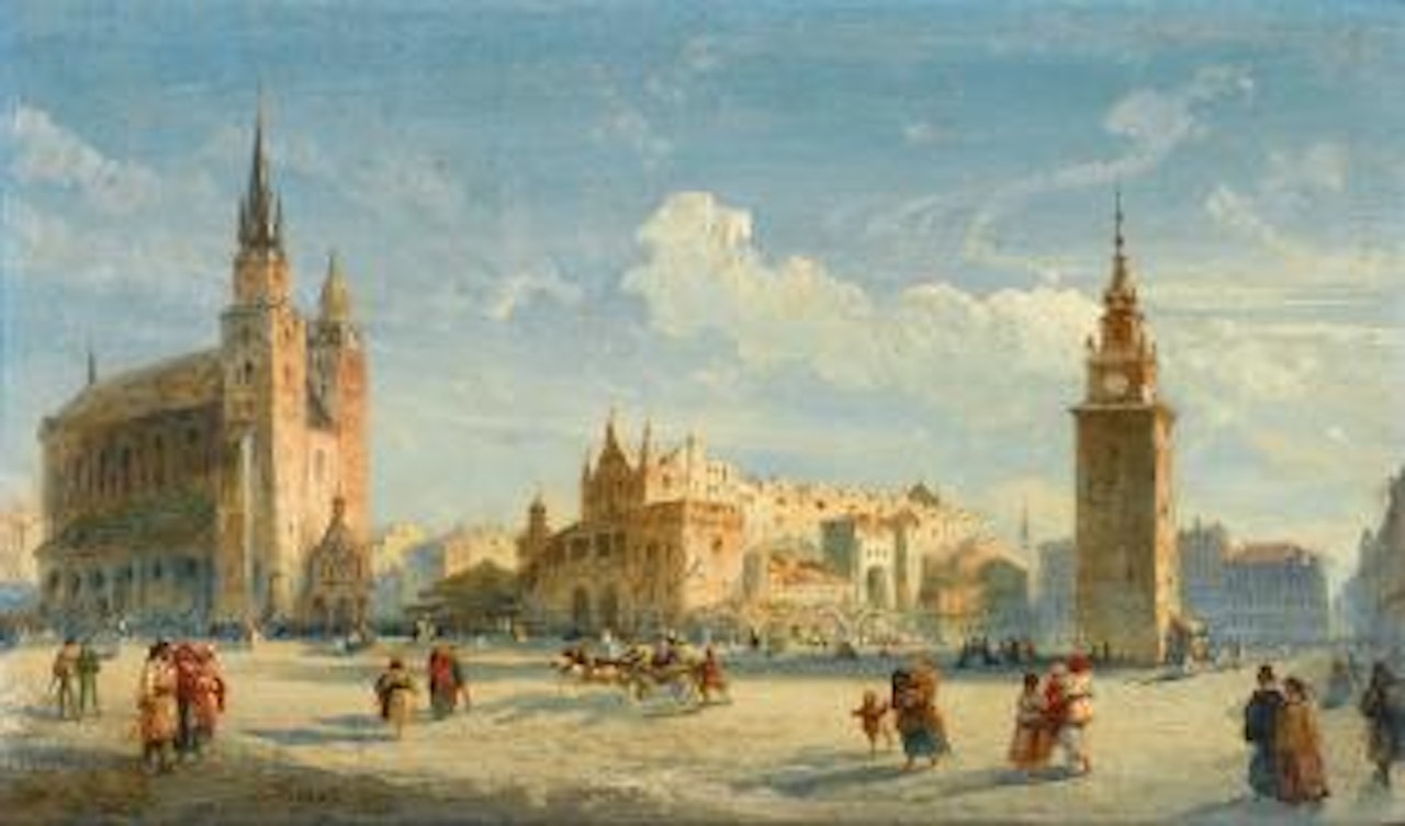 Mariacki Square with the Cloth Hall, Cracow by Carlo Bossoli